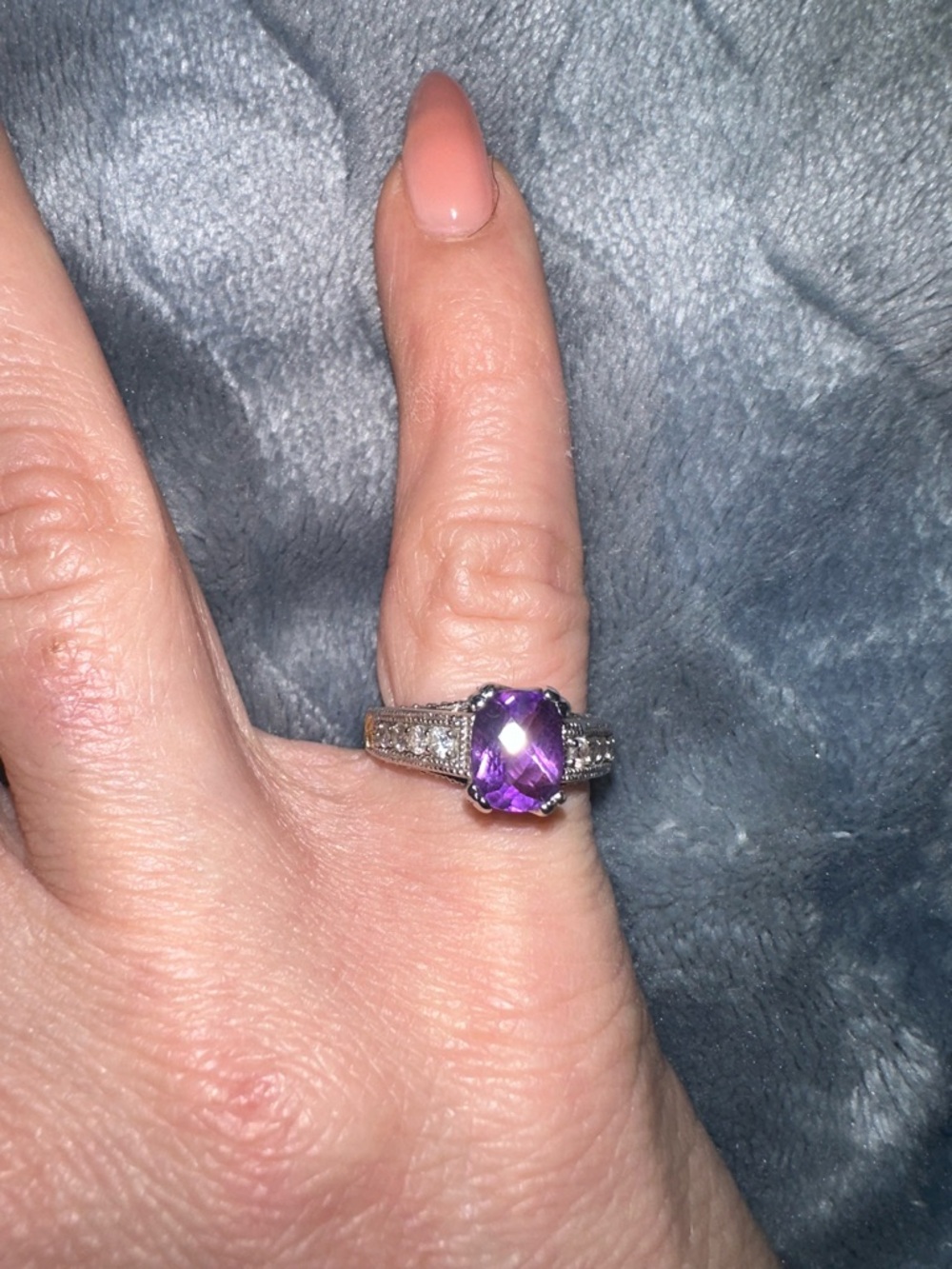 Sterling Silver Purple Gemstone Ring with Accent Stones